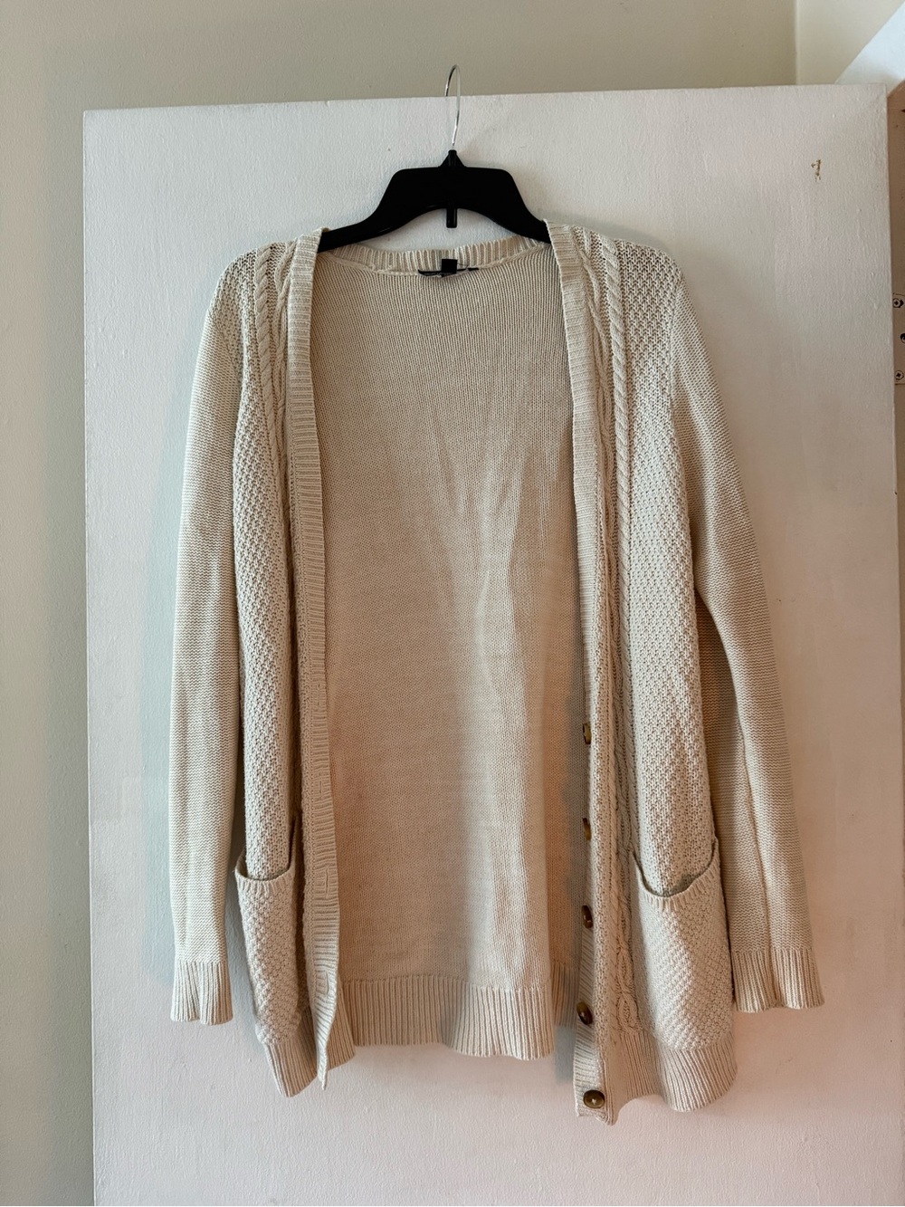 American Eagle Cream Cable Knit Waffle Cardigan Size Medium